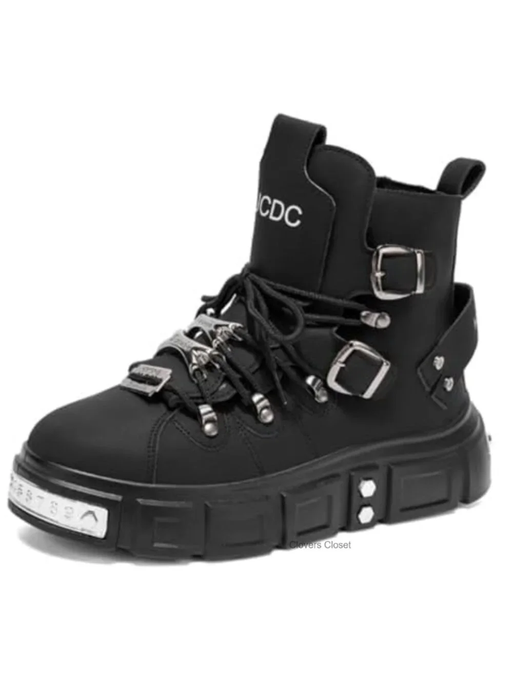 Men's Punk Combat Boots Chunky Platform Lace-Up Faux Leather Motorcycle Boots